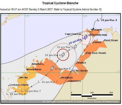 Cyclone Blanche warning map