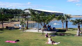 grassed area beside the beach