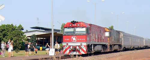 Passengers photograph the Ghan at the Darwin passeger terminal. Passengers photograph the Ghan at the Darwin passeger terminal.