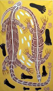 Painting of Family hunting goannas