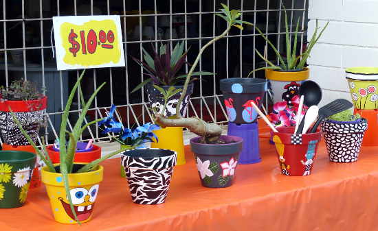 Painted terra cota pots for sale at the Malak Markets