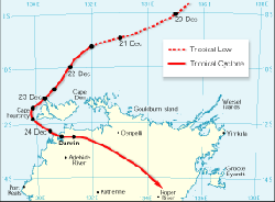 tracy cyclone map darwin tracking chart route maps synoptic where hit charts showing location caused reports coastline enjoy